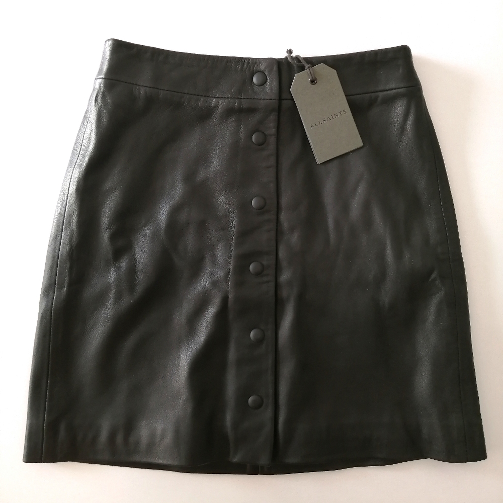 AllSaints Setal Button Down Leather Skirt - Picture 3 of 8